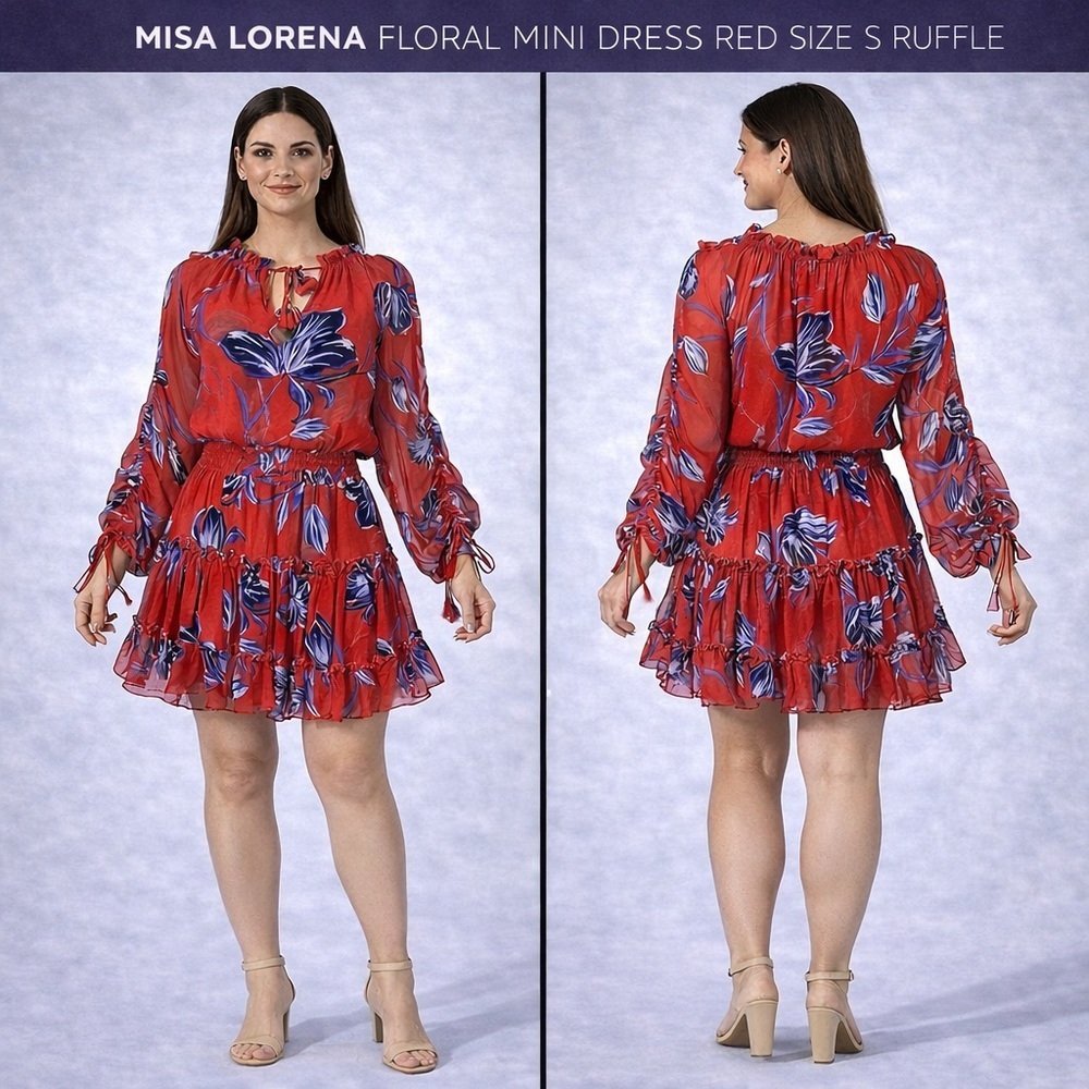 MISA Lorena Floral Mini Dress Red Size S Ruffle